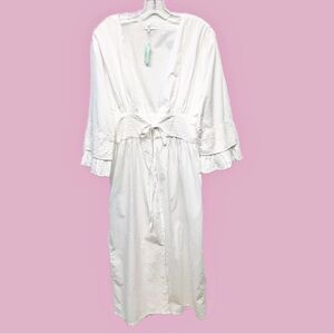 Powell Craft White Cotton Lace Trim Robe Coverup